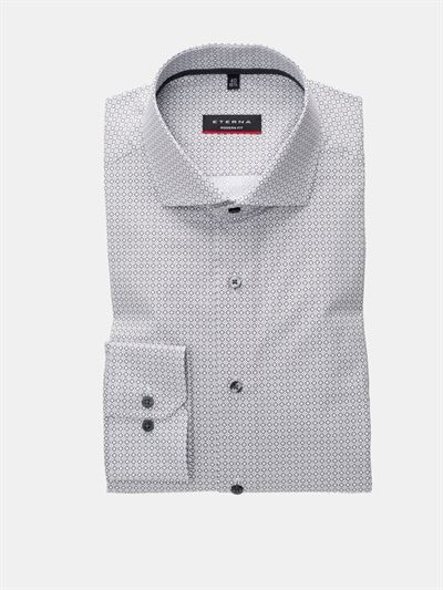 Eterna grå print skjorte med mørke knapper og cut-away krave samt uden brystlomme. Modern Fit 3857 37 X17V
